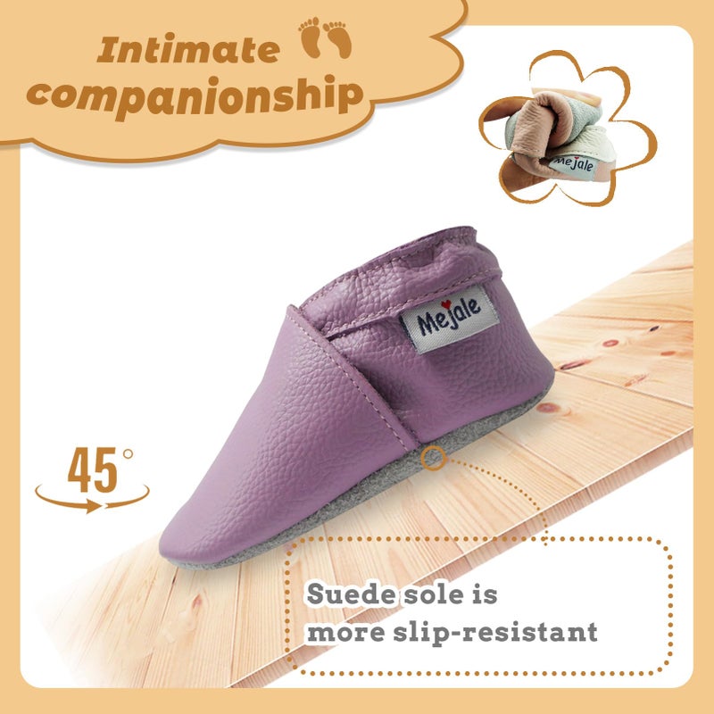 Mejale Baby Soft Soled Leather Moccasins Anti-Slip Infant Toddler Shoes First Walkers(Light Purple,12-18 Mos) - Image 3